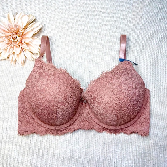 Aerie Pink Lace Push Up Plunge Bra 36DD Nwt - Picture 3 of 8